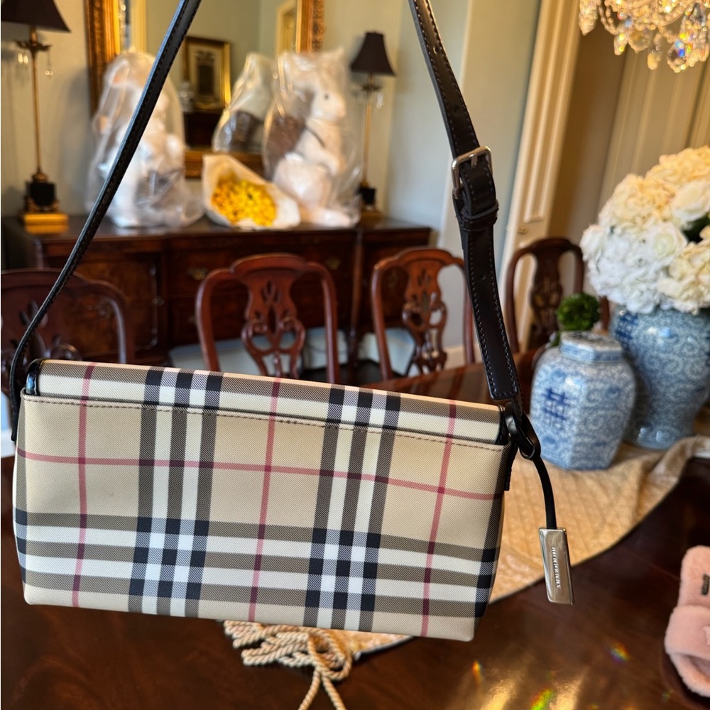 Plaid Shoulder Bag with Black Strap